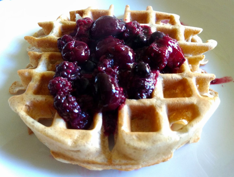 wholewheat sourdough waffle with 100% fruit compote