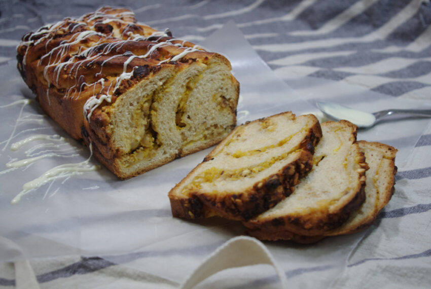 pumpkin hazelnut babka sliced