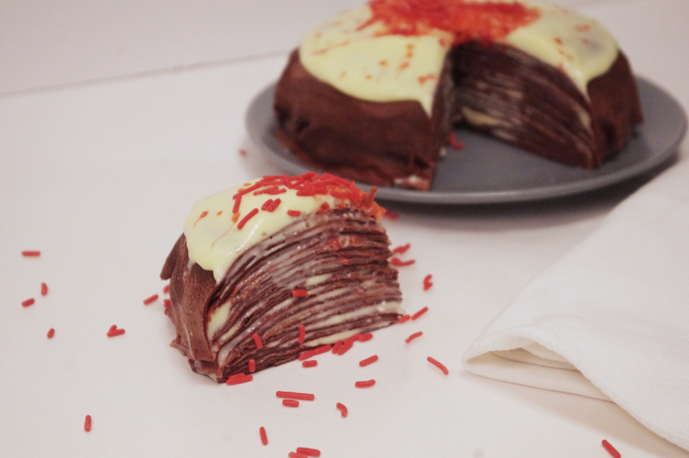 mini red velvet crepe cake